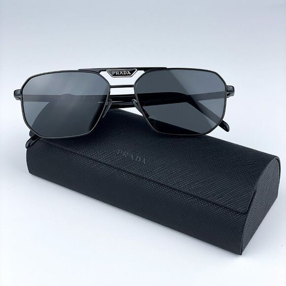 NEW Prada PR58YS 1AB5S0 Black Dark Grey Pilot Metal Unisex Sunglasses